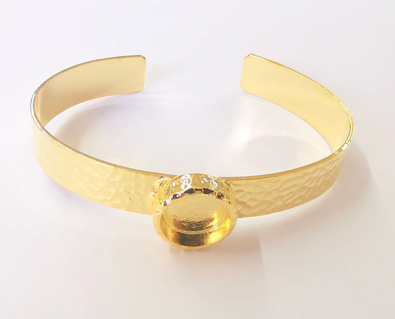 Bracelet Blank Resin Cuff Dry Flower inlay Blank Cuff Bezel Glass Cabochon Base Hammered Adjustable Shiny Gold Plated (12mm ) G23053