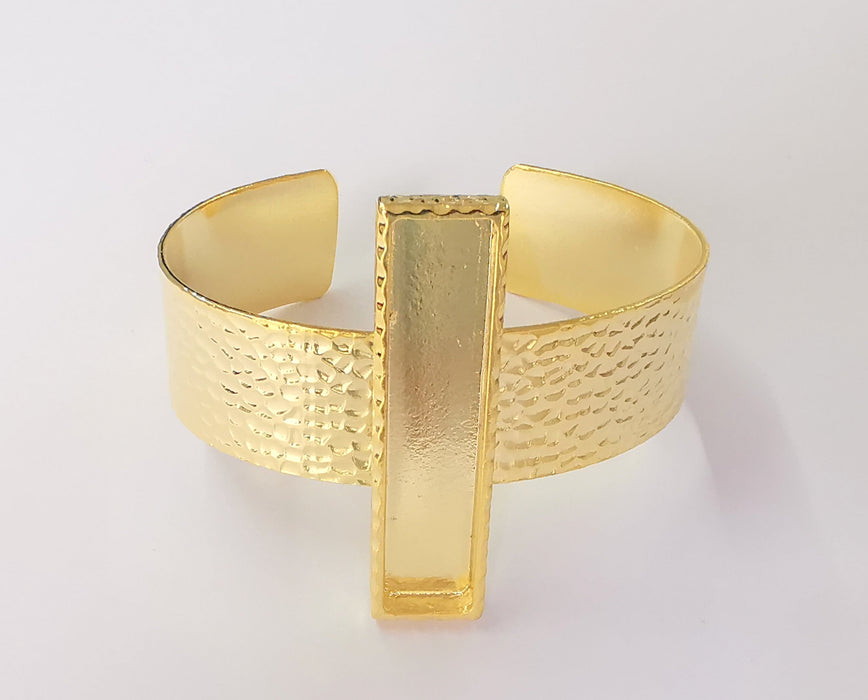 Bracelet Blank Resin Cuff Dry Flower inlay Blank Cuff Bezel Glass Cabochon Base Hammered Adjustable Shiny Gold Plated (50x10mm ) G23351