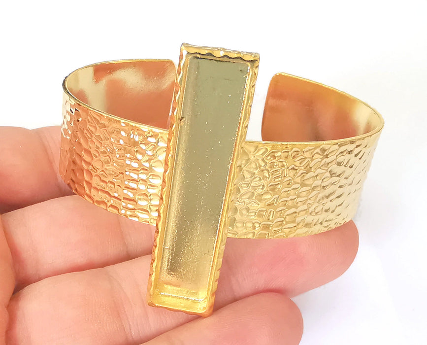 Bracelet Blank Resin Cuff Dry Flower inlay Blank Cuff Bezel Glass Cabochon Base Hammered Adjustable Shiny Gold Plated (50x10mm ) G23351