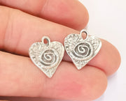 8 Spiral Heart Charms Antique Silver Plated Charms (19x17mm)  G23062