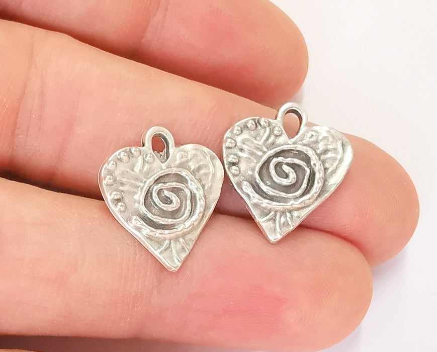 8 Spiral Heart Charms Antique Silver Plated Charms (19x17mm)  G23062