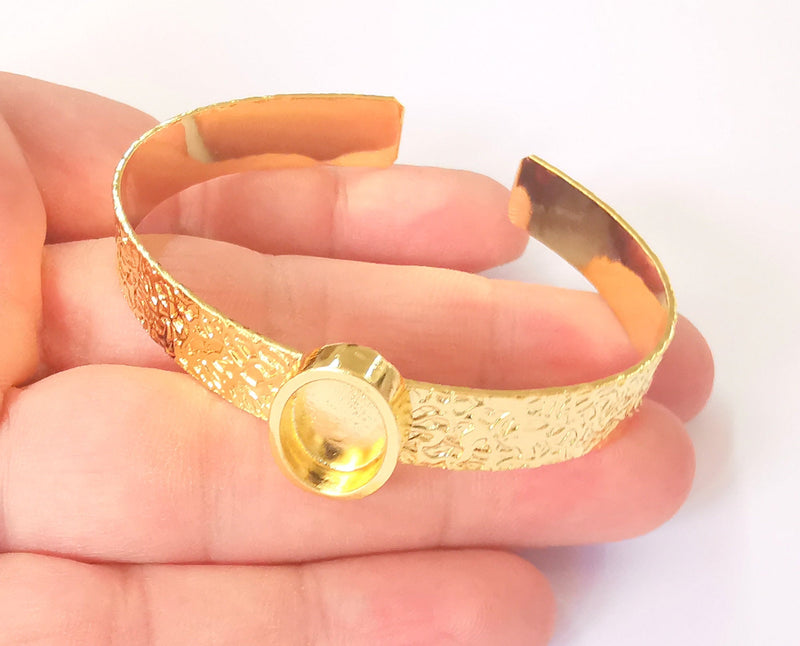 Bracelet Blank Resin Cuff Dry Flower inlay Blank Cuff Bezel Glass Cabochon Base Textured Adjustable Shiny Gold Plated (14x10mm ) G28706