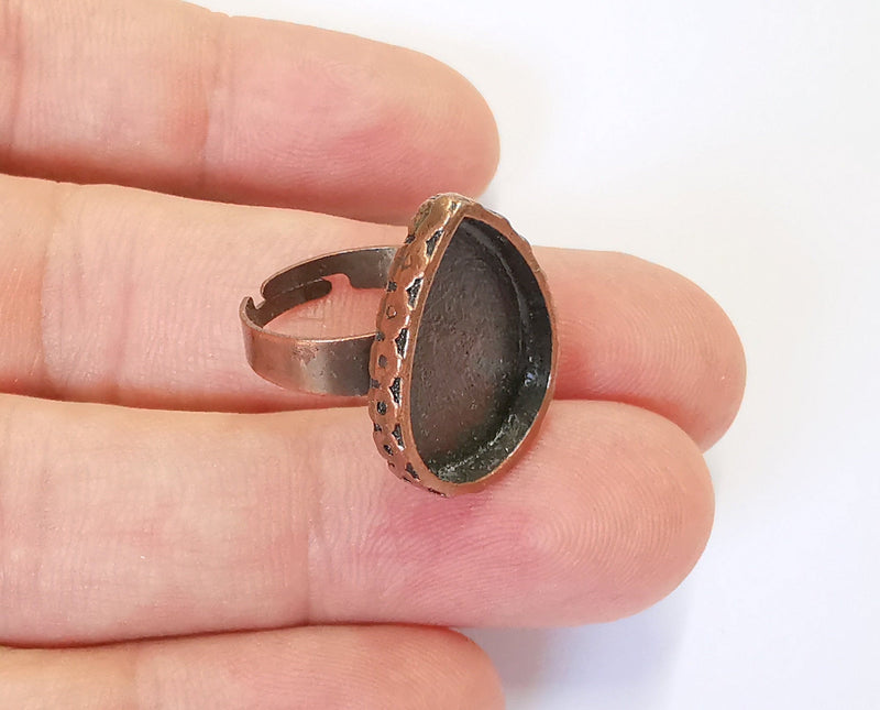 Copper Ring Blank Setting Cabochon Base inlay Ring Backs Mounting Adjustable Ring Base Bezel (19x14mm blank) Antique Copper Plated G23070