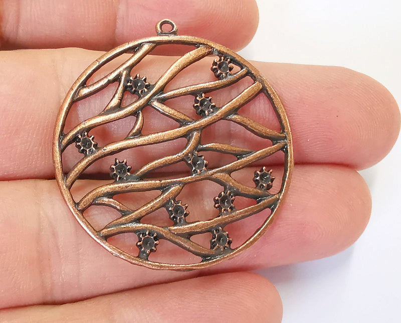 2 Flowers Charms Antique Copper Plated Charms (40x37mm) G23073