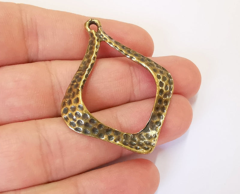 2 Drop Hammered Charms Antique Bronze Plated Charms (50x40mm) G23076