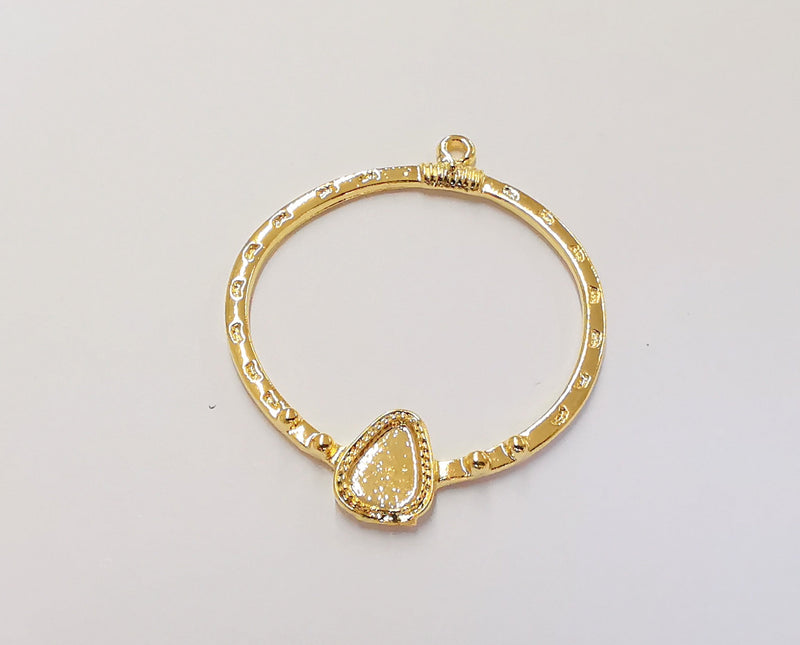 2 Gold Charm Cabochon Blank Bezel 24K Shiny Gold Plated Charm (44x36mm) (8x6mm Blank size) G23084