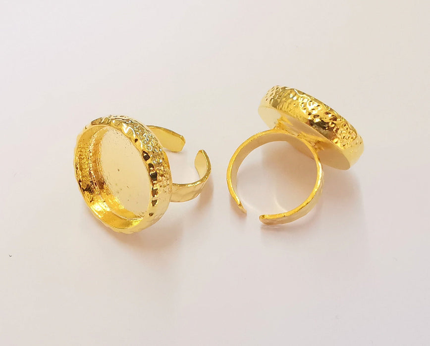 Gold Ring Setting Blank Bezel Ring Mounting Cabochon Base Adjustable inlay Ring Mosaic Ring Blank (20mm) 24K Shiny Gold Plated  G23085