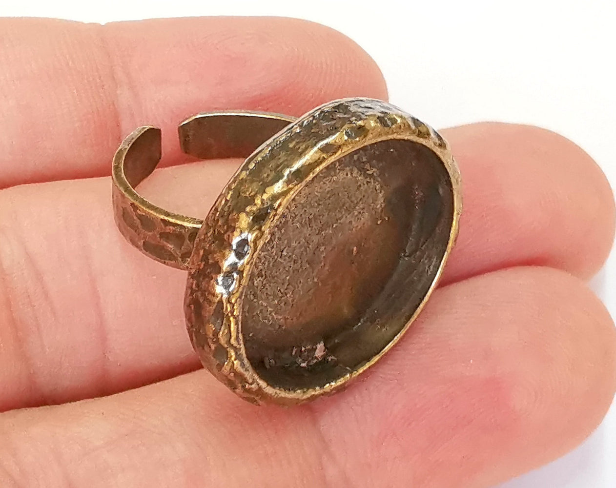 Ring Blank Setting Ring Base Bezel inlay Ring Backs Glass Cabochon Mounting Adjustable Antique Bronze Plated Ring (20 mm ) G23089