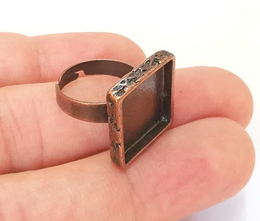 Copper Ring Blank Setting Cabochon Base inlay Ring Backs Mounting Adjustable Ring Base Bezel (15x15mm blank) Antique Copper Plated G23090