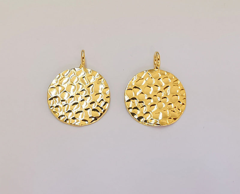 2 Gold Plated Stamping Base 24k Shiny Gold Hammered Tag Gold Plated Brass Charm (22x17mm) G23096