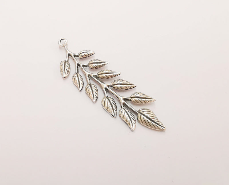 2 Leaves,  branch charms Antique silver plated charms (67x20mm) G23536