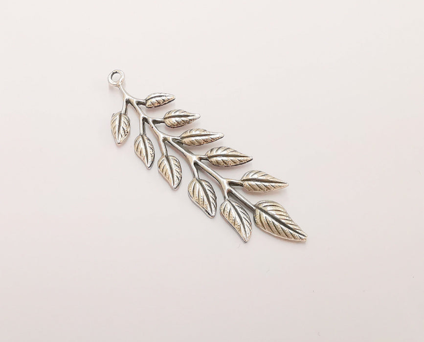 2 Leaves,  branch charms Antique silver plated charms (67x20mm) G23536