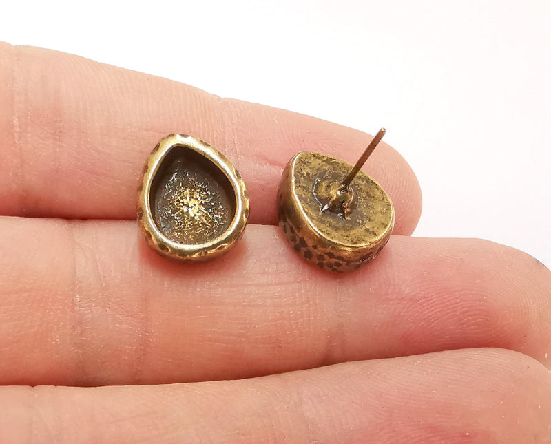 Earring blank backs base setting Hammered resin blank Cabochon base inlay mounting Antique bronze plated (10x8mm) 1pair G23538