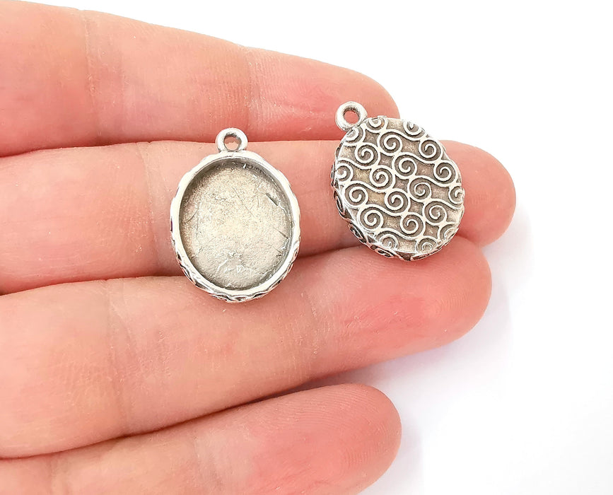 4 Charms blank bezel Resin bezel Mosaic mountings Antique silver plated charms (25x18mm)( 18x15 mm Bezel Inner Size)  G23541