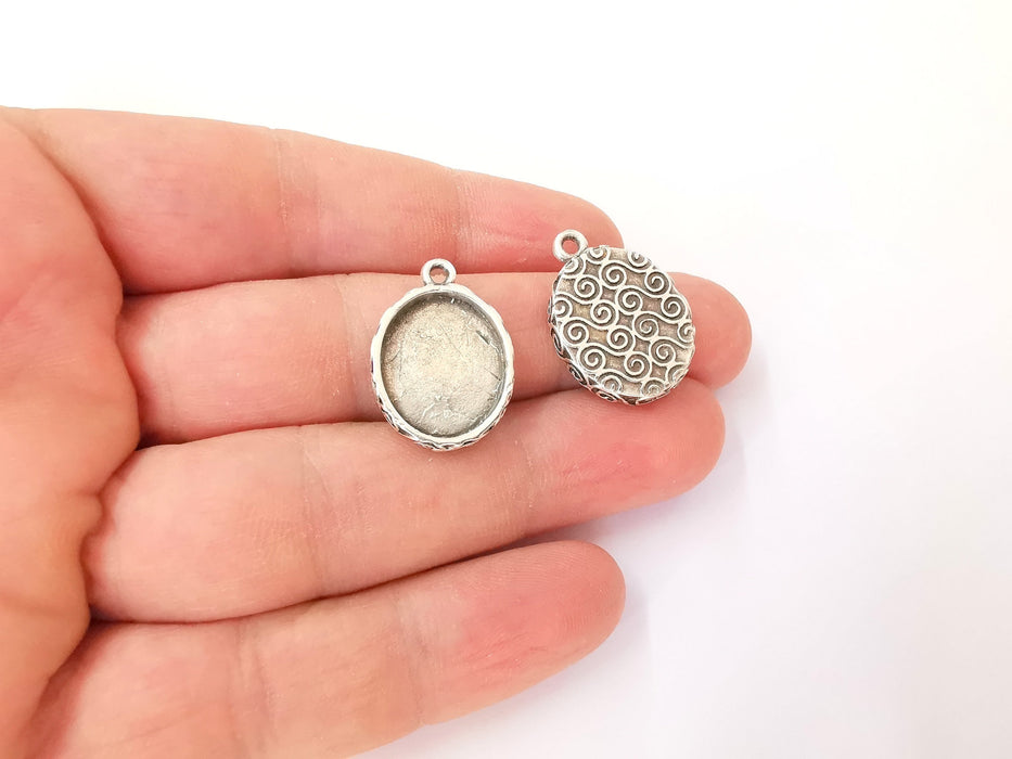 4 Charms blank bezel Resin bezel Mosaic mountings Antique silver plated charms (25x18mm)( 18x15 mm Bezel Inner Size)  G23541