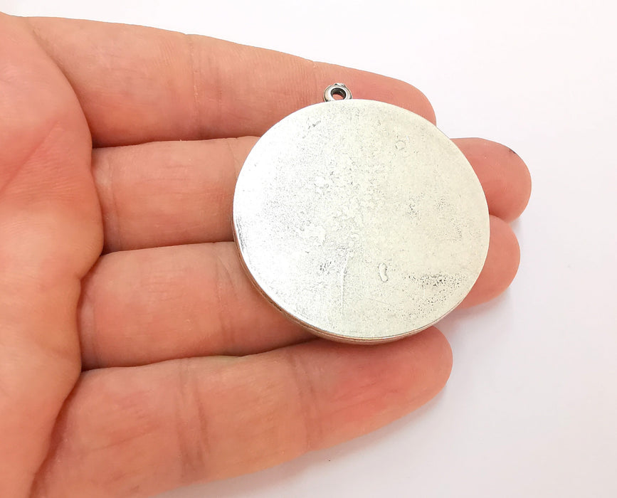 Pendant blank bezel Resin bezel Mosaic mountings Antique silver plated Pendant  (49x43mm)( 40 mm Bezel Inner Size)  G23542