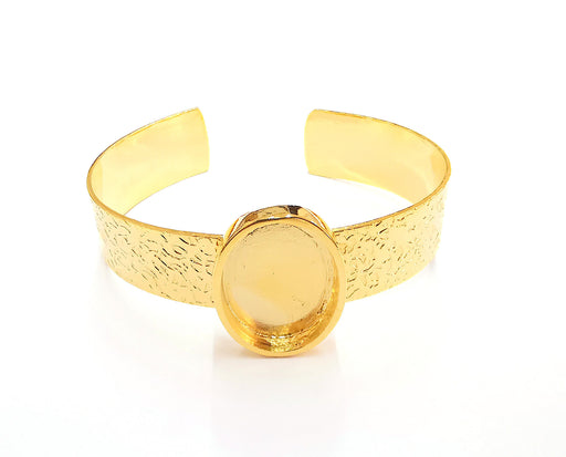 Bracelet blank Resin cuff Dry flower inlay blank Cuff bezel Glass cabochon base Textured adjustable Shiny gold plated (25x18mm ) G23549