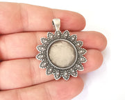 Flowers pendant blank bezel Resin bezel Mosaic mountings Antique silver plated pendant (45x36mm)( 19 mm Bezel Inner Size)  G23551