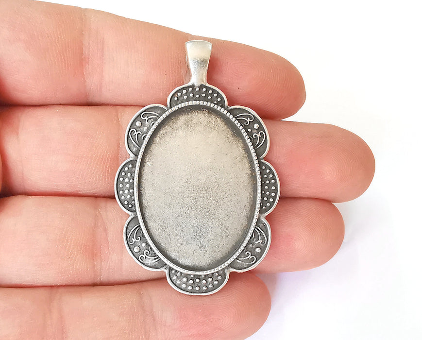 Pendant blank bezel Resin bezel Mosaic mountings Antique silver plated pendant (54x35mm)( 34x24 mm Bezel Inner Size)  G23552