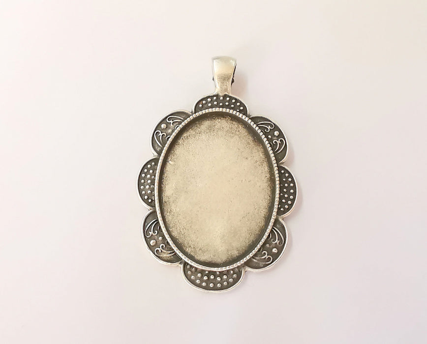 Pendant blank bezel Resin bezel Mosaic mountings Antique silver plated pendant (54x35mm)( 34x24 mm Bezel Inner Size)  G23552