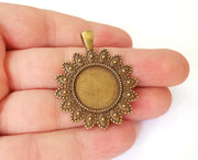 Flowers pendant blank bezel Resin bezel Mosaic mountings Antique bronze plated pendant (45x36mm)( 19 mm Bezel Inner Size)  G23556