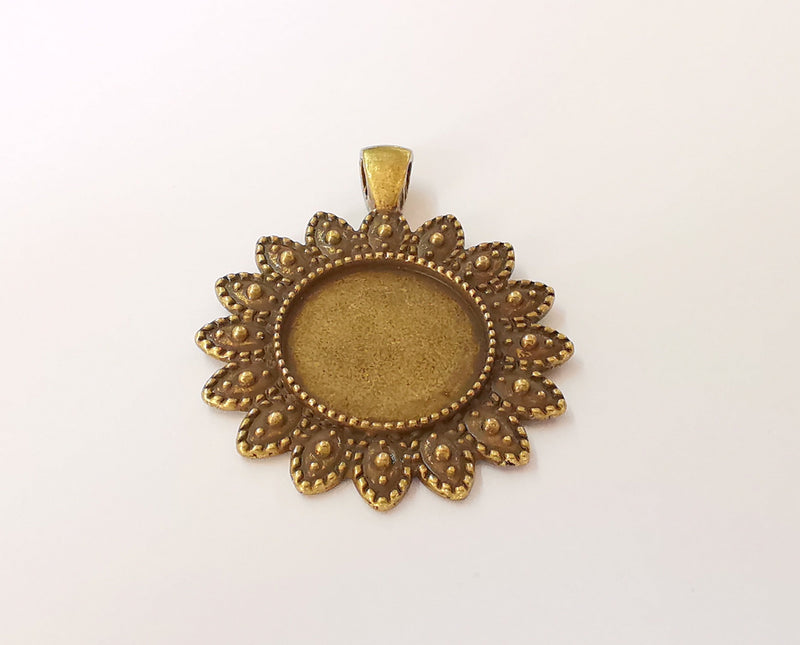 Flowers pendant blank bezel Resin bezel Mosaic mountings Antique bronze plated pendant (45x36mm)( 19 mm Bezel Inner Size)  G23556