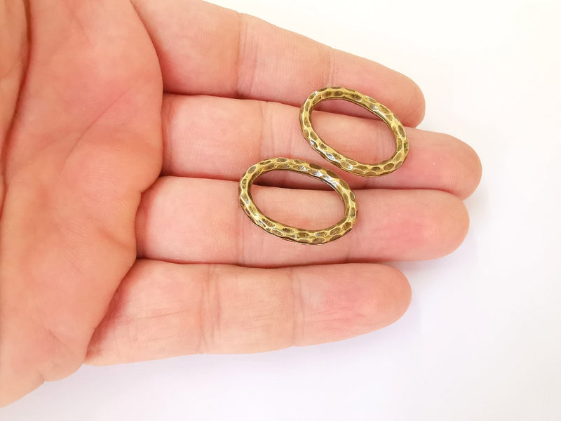 4 Hammered oval findings Antique bronze plated findings (27x20mm)  G23558