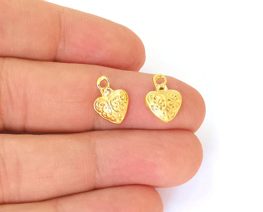 10 Cambered Heart charms Gold plated charms (13x10mm)  G23575