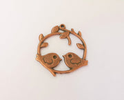 2 Bird, Leaf and Branch charms Antique copper plated charms (42x36mm) G23578