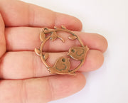 2 Bird, Leaf and Branch charms Antique copper plated charms (42x36mm) G23578
