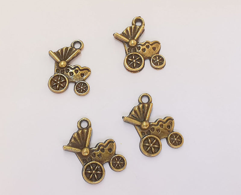 10 Baby Stroller Antique Bronze Plated Charms (18x13mm)  G23114
