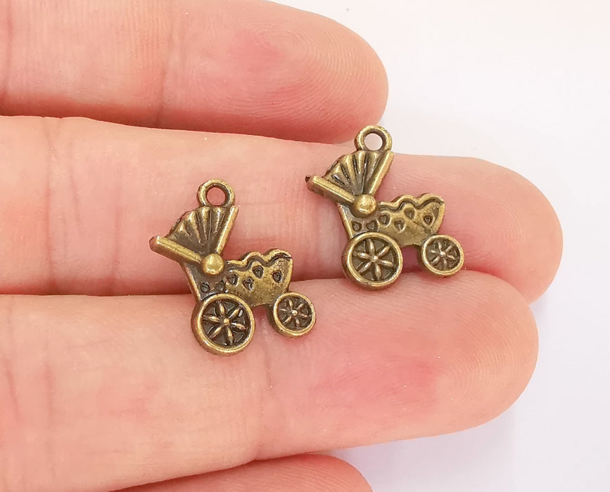 10 Baby Stroller Antique Bronze Plated Charms (18x13mm)  G23114