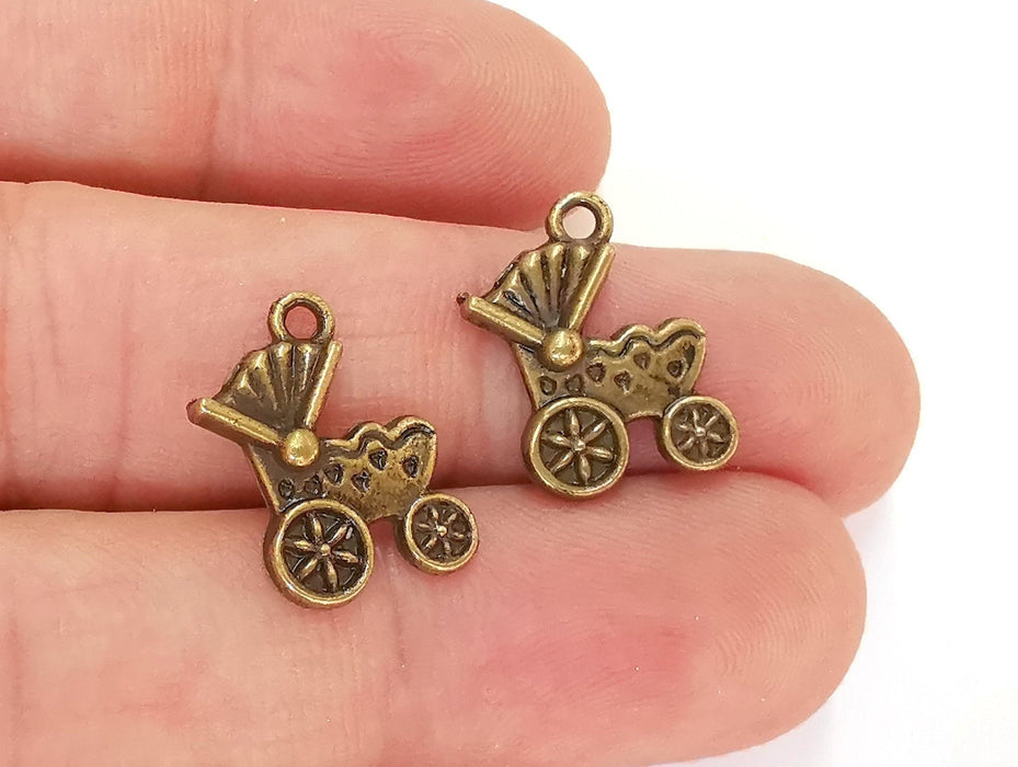 10 Baby Stroller Antique Bronze Plated Charms (18x13mm)  G23114