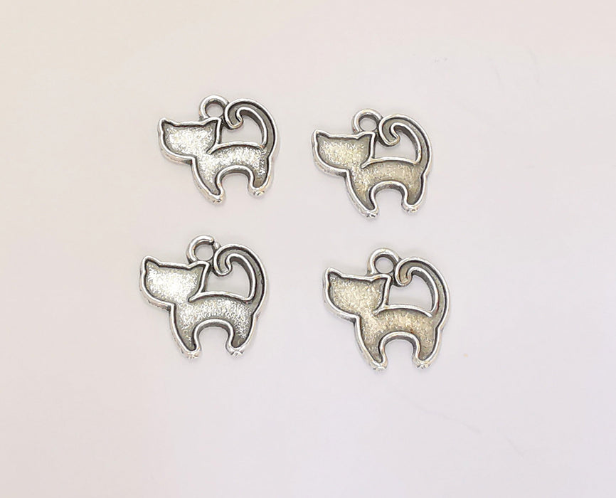 10 Cat Charms Antique Silver Plated Charms (13x12mm)  G23118