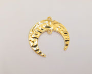 2 Crescent Charms Connector 24K Shiny Gold Plated Charms (32mm)  G23126