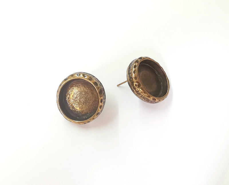 Earring blank backs base setting Hammered resin blank Cabochon base inlay mounting Antique bronze plated (16mm) 1pair G23608
