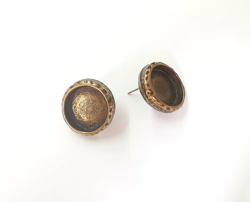Earring blank backs base setting Hammered resin blank Cabochon base inlay mounting Antique bronze plated (16mm) 1pair G23608
