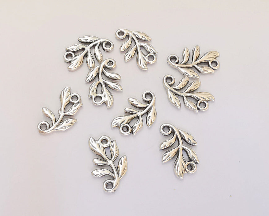 10 Leaves Charms Connector (Double Sided) Antique Silver Plated Charms (14x9mm)  G23135