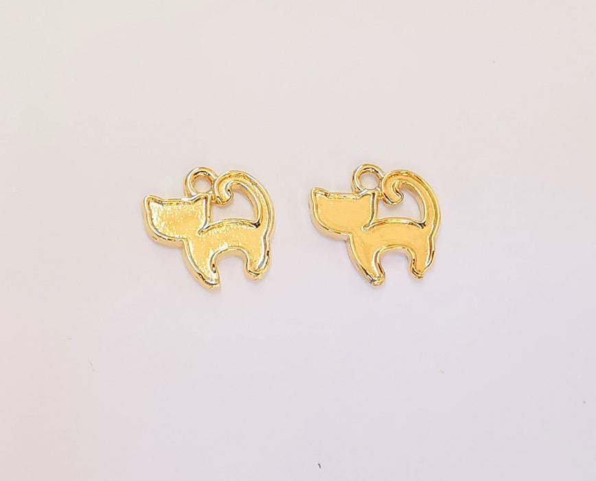 10 Cat Charms Shiny Gold Plated Charms (13x13mm)  G23138