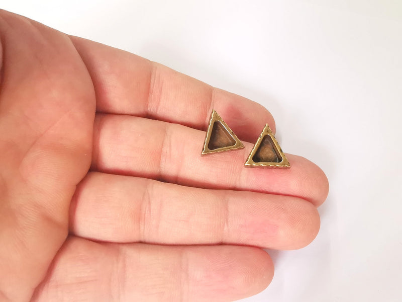 Earring blank backs base setting Hammered resin blank Cabochon base inlay mounting Antique bronze plated (8mm) 1pair G23612