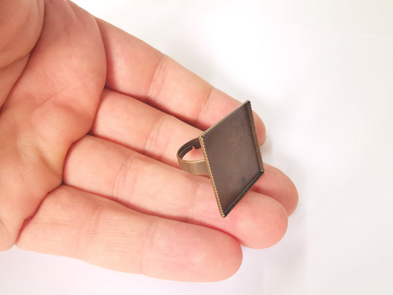 3 Pcs (25x25mm) Antique bronze plated brass Adjustable ring blank G23616