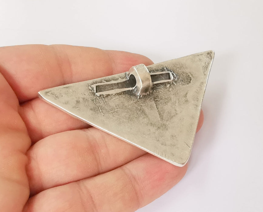 Triangle pendant Antique silver plated pendant (84x48mm)  G23626