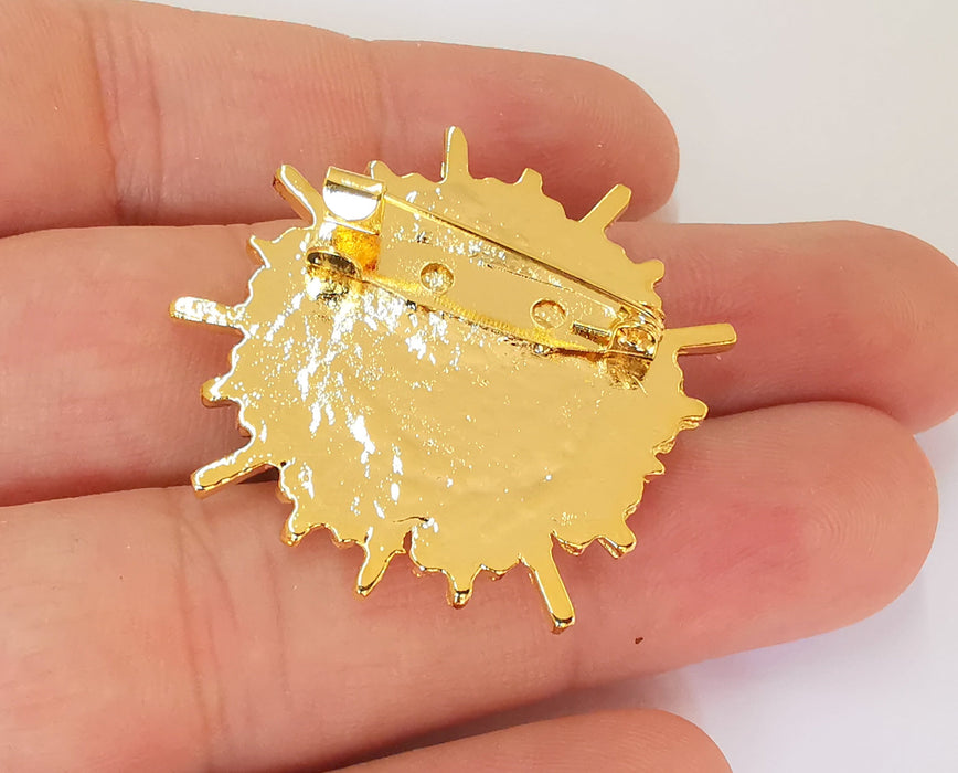 Sun Brooch Holders Pin Brooch Blanks Brooch Bezel Shiny Gold Plated Brooch Pin Findings  (16mm Bezel size)  G23144