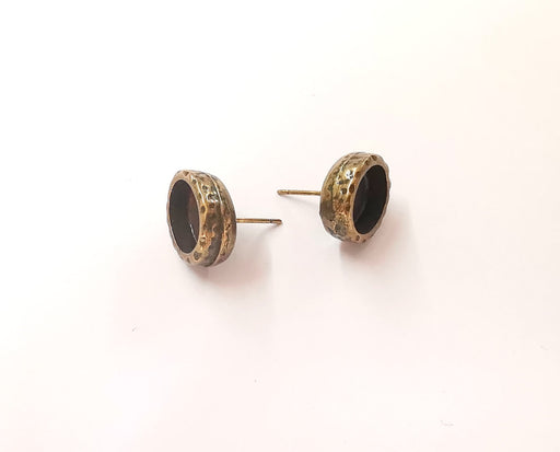 Earring blank backs base setting Hammered resin blank Cabochon base inlay mounting Antique bronze plated (10x8mm) 1pair G23631