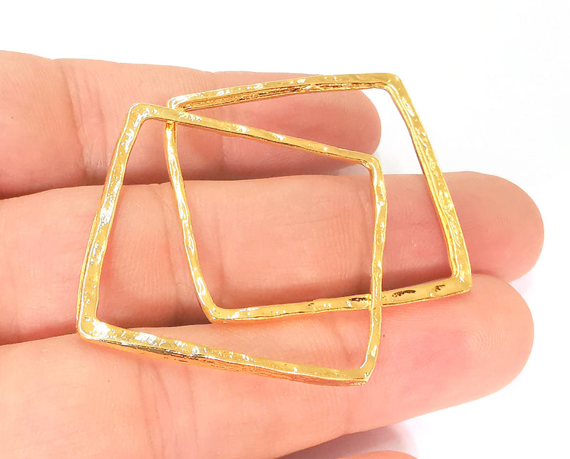 2 Rectangle Charms 24k Shiny Gold Plated Charms (38mm)  G23146