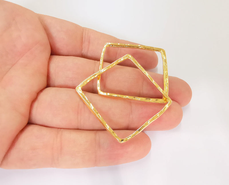 2 Rectangle Charms 24k Shiny Gold Plated Charms (38mm)  G23146