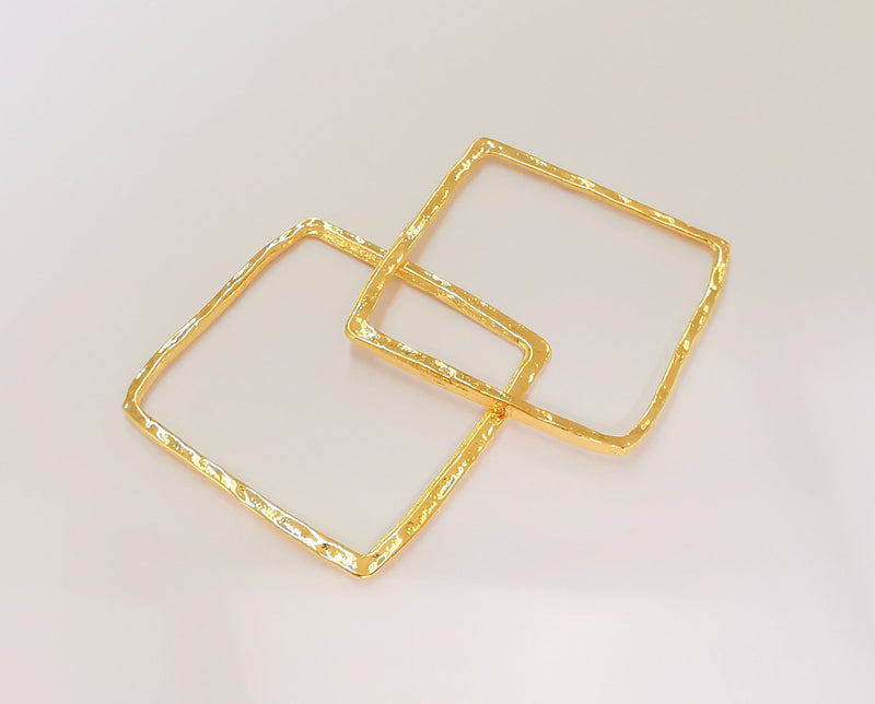 2 Rectangle Charms 24k Shiny Gold Plated Charms (38mm)  G23146