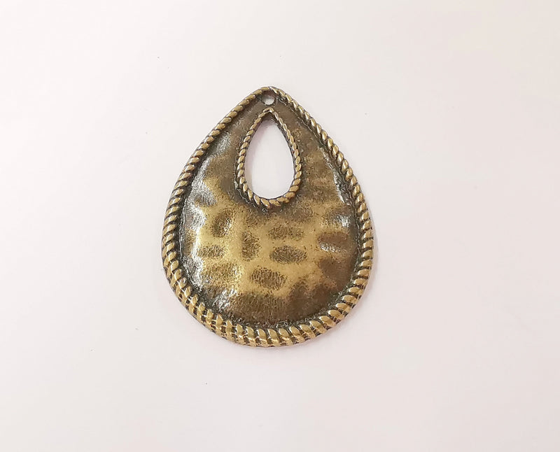 2 Hammered drop charms Antique bronze plated charms (49x35mm) G23635