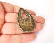 2 Hammered drop charms Antique bronze plated charms (49x35mm) G23635