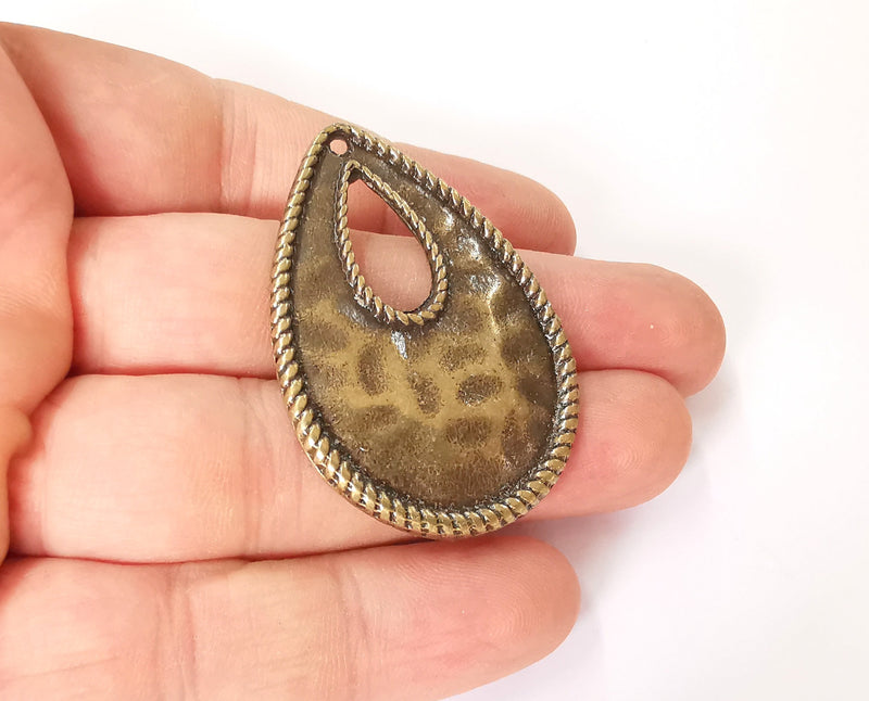 2 Hammered drop charms Antique bronze plated charms (49x35mm) G23635